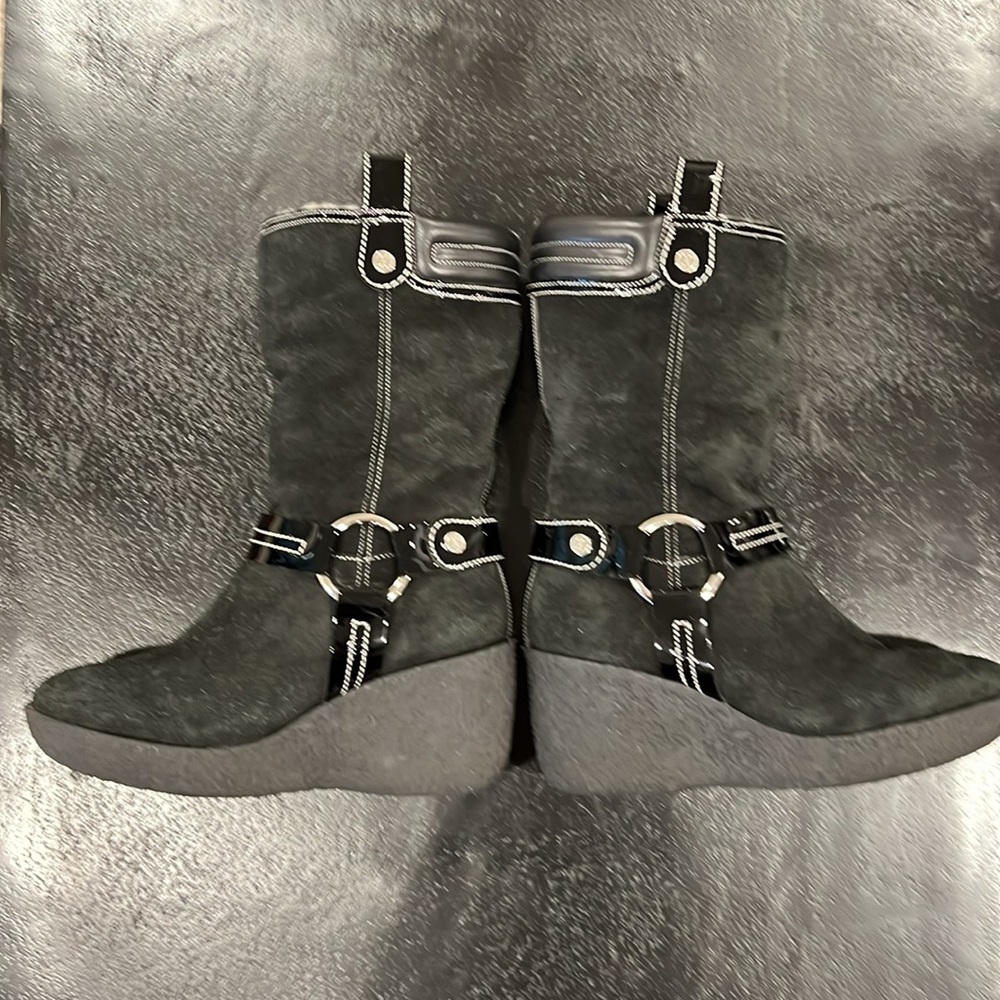 Cole Haan Black Suede Wedge Mid-Calf Pull On Boot Size 7.5 - Picture 8 of 13